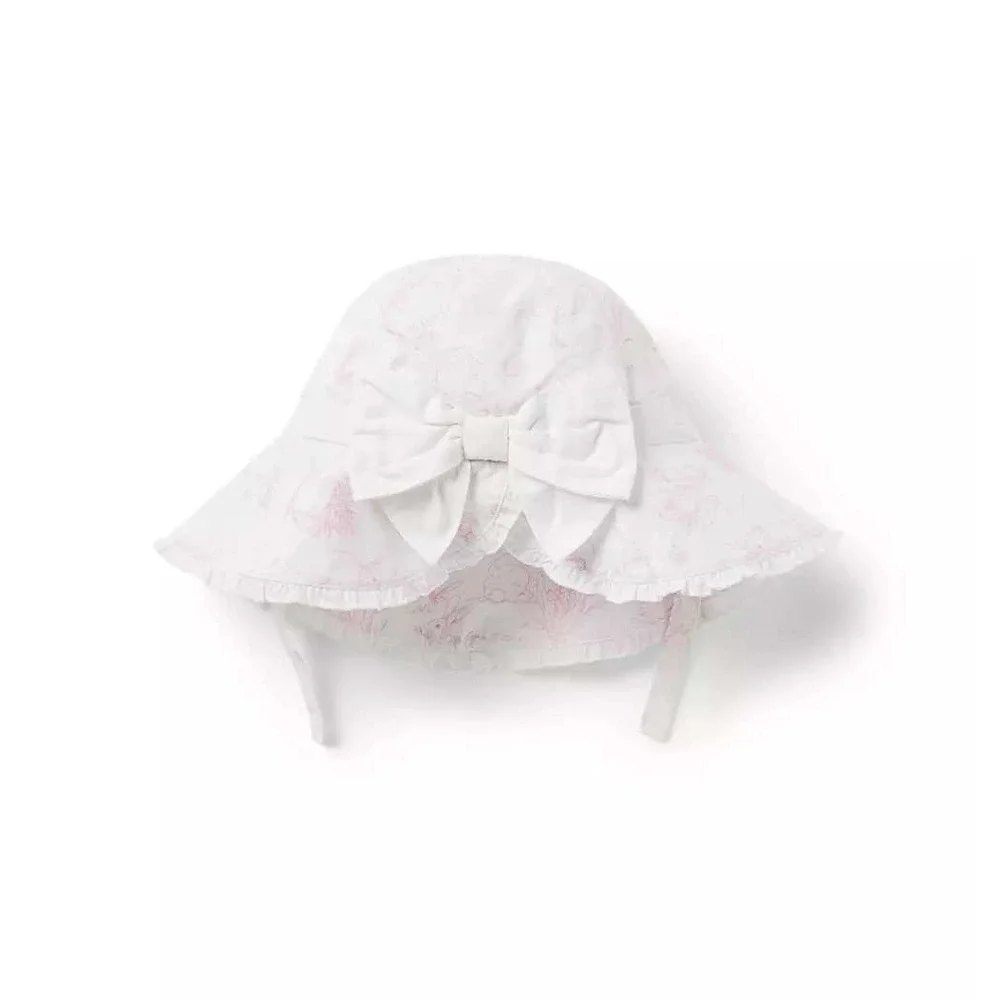 Janie & Jack Baby Bunny Toile Sun Hat White Pink Bow‎ 6-12 Months Easter Spring